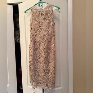 Adrianna Papell Elegant Lace Sleeveless Dress - Cream, Size 4